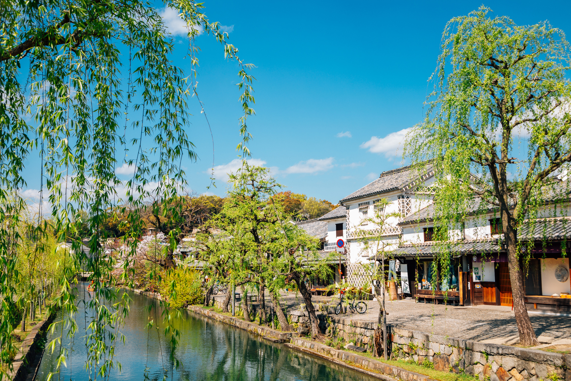 Spring of Kurashiki Bikan Historical Quarter. Canal and Traditio